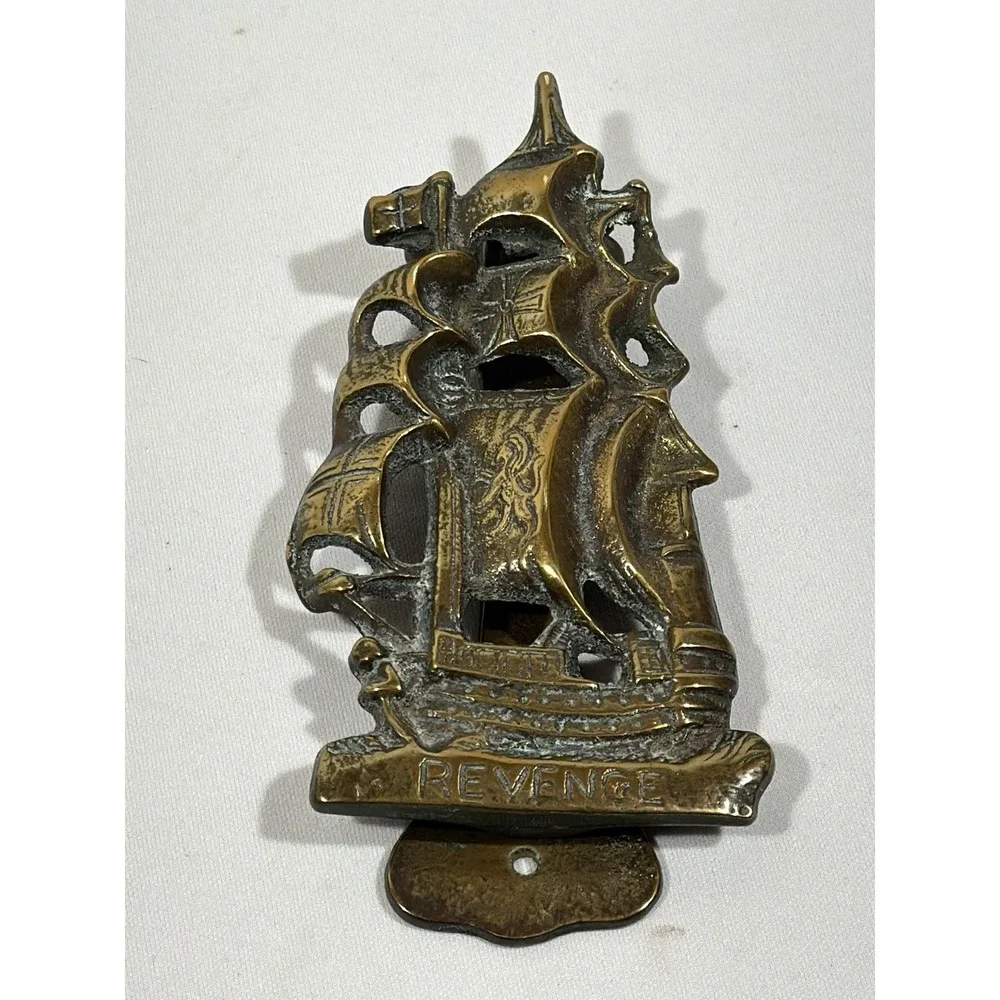 Antique Brass HMS Revenge Ship‎ Door Knocker Nautical Coastal Galleon Decor